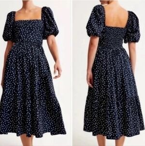 NWT Abercrombie & Fitch Black Polka Dot Puff Sleeve Midi Dress | XL
